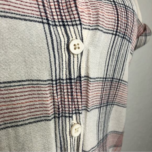 Dress Forum Los Angeles cream red black plaid button down top size Small - Picture 5 of 14